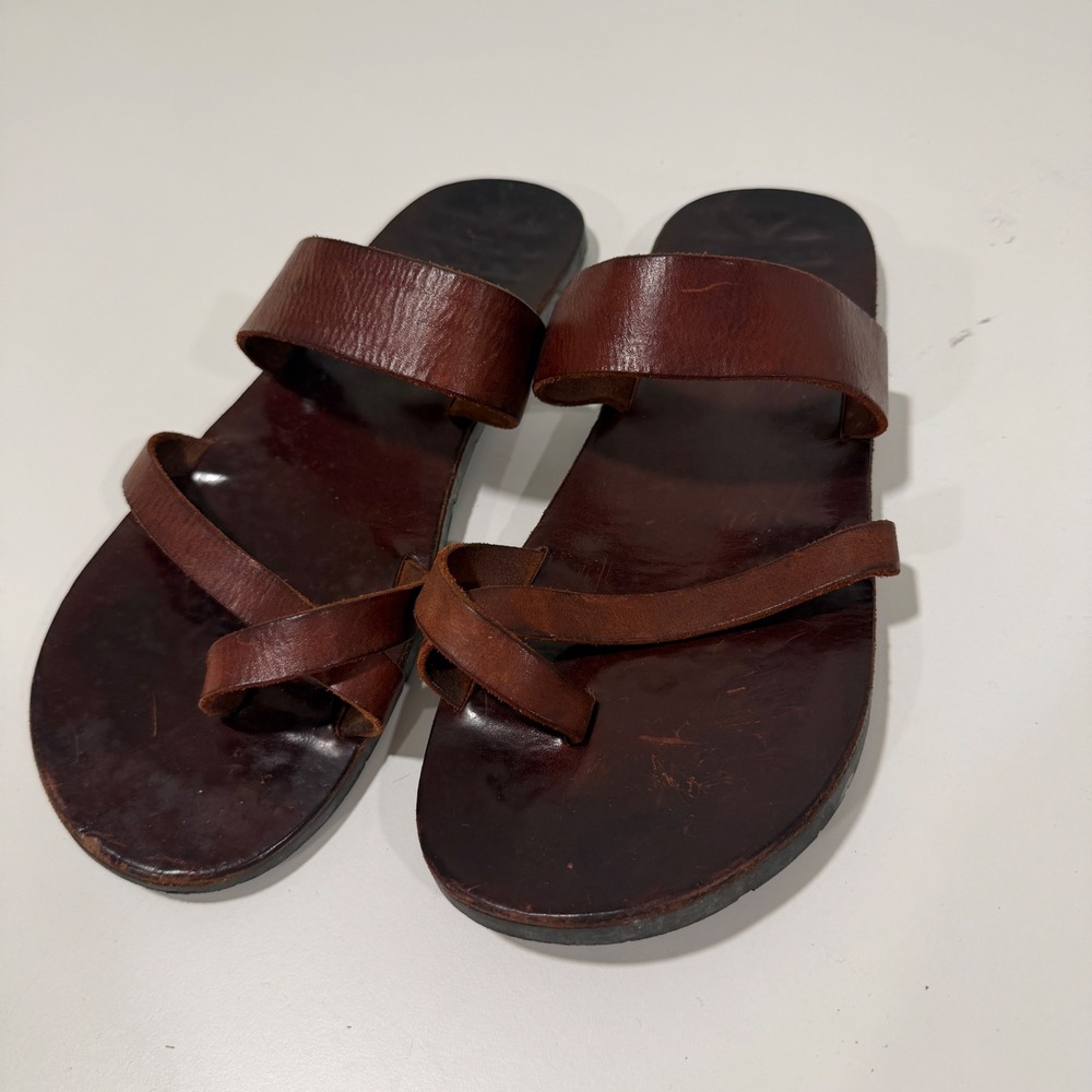 J.Crew Mens 13 Dark Brown Leather Toe Loop Sandals Made in Italy 67241